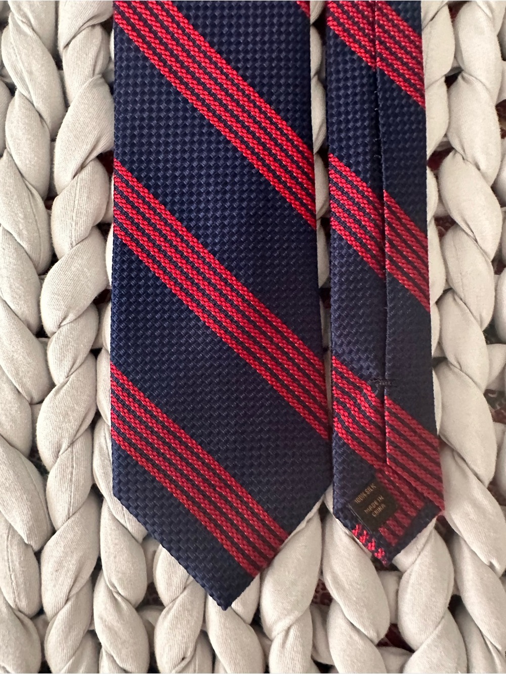 Jos. A. Bank Navy Tie with Red Diagonal Stripes
